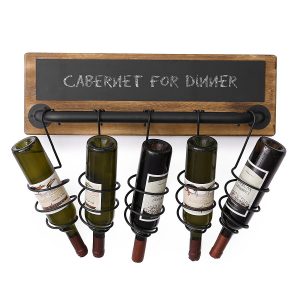 MyGift 5 bottle industrial mounted chalkboard wall mounted wine rack