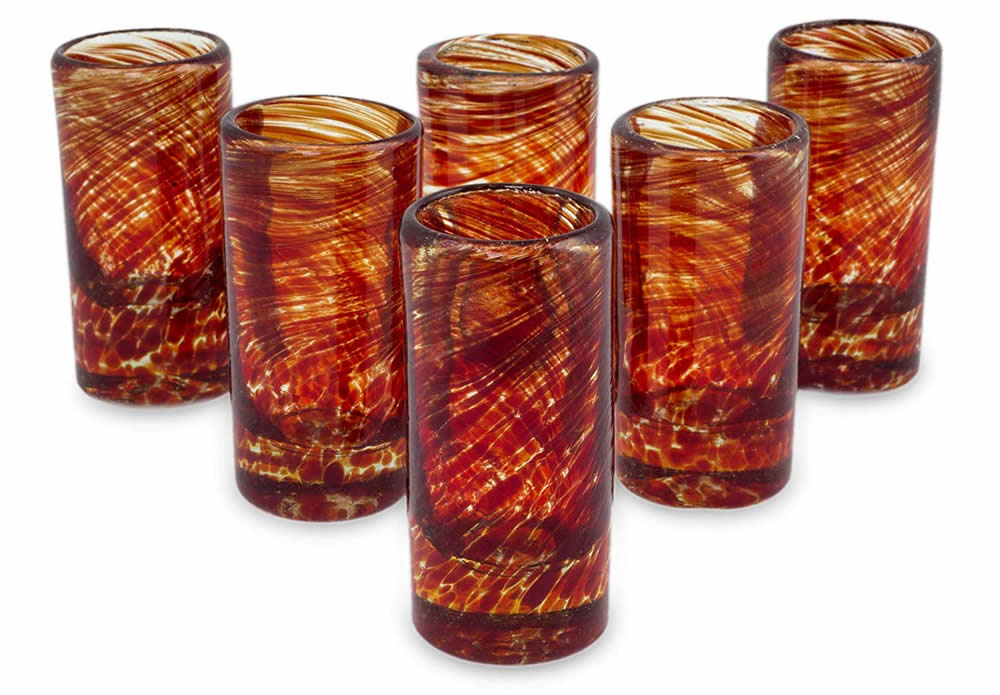 Cool Shot Glasses for 2020 14 NOVICA 157065 'Ripe Ruby' Blown Shot Glasses